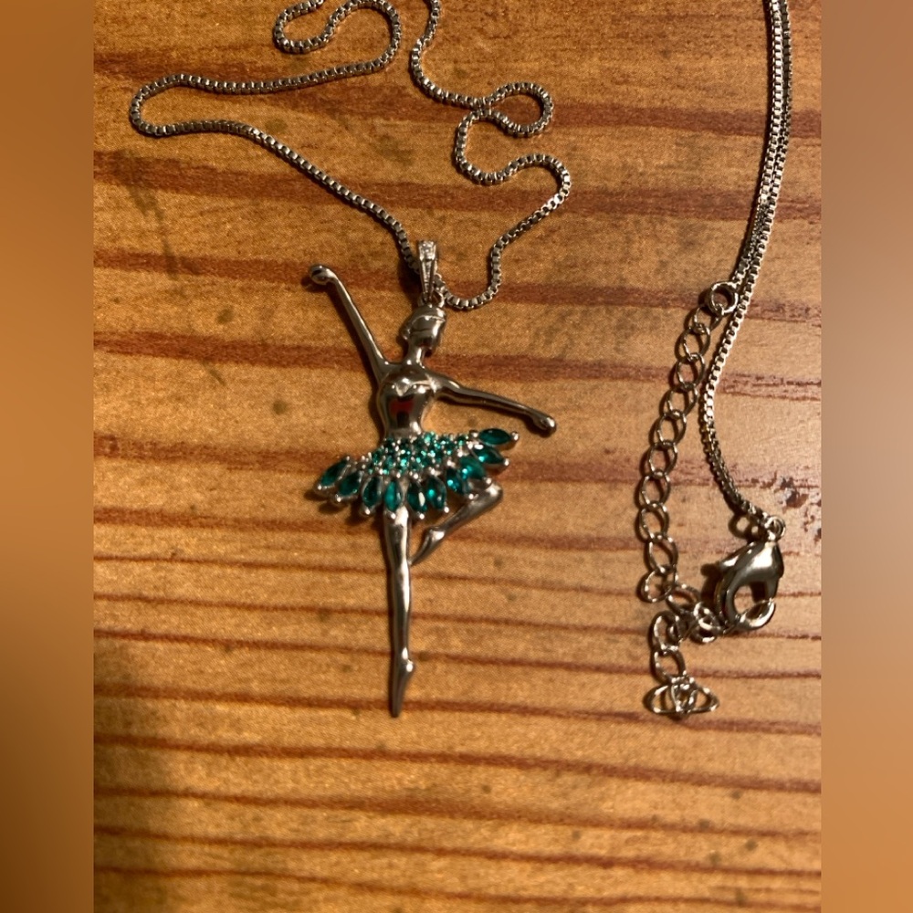 Ballerina Pendant Necklace (Silver & Emerald) - Picture 4 of 6